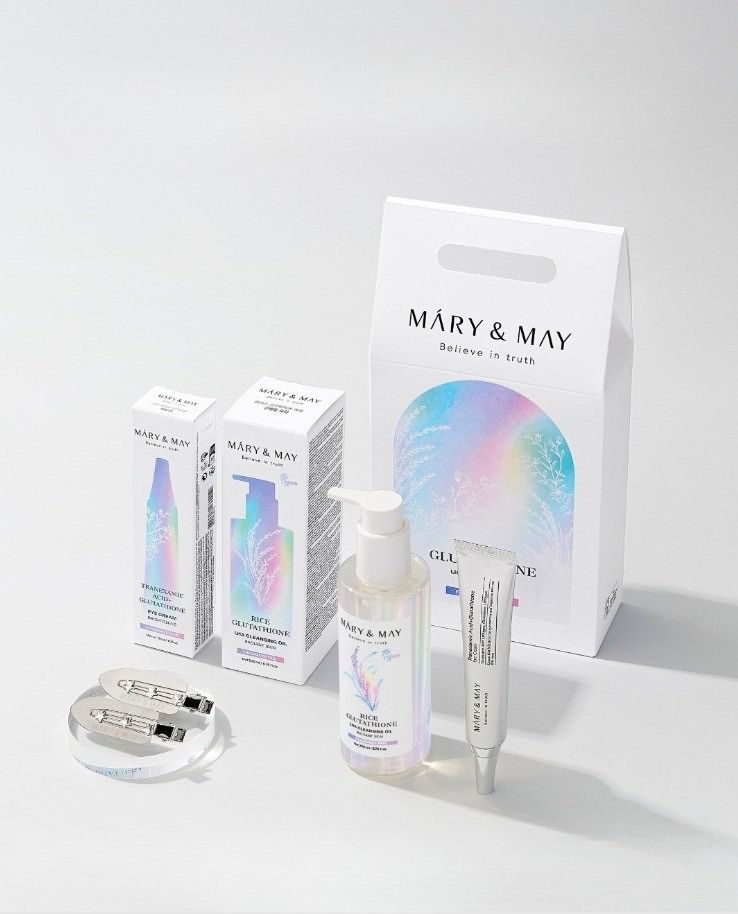 Mary & May – Glutathione Kit (Eye Cream + Cleansing Oil + Hair Clip)